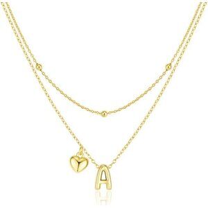 Elegant 14K Gold Plated Heart Pendant Necklace - A-Z Personal Gift for Women